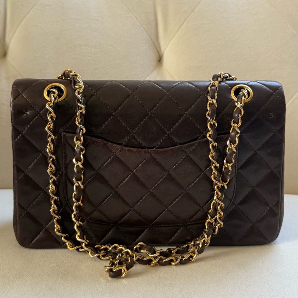 Rare🤎Chanel Classic Double Flap Brown Quilted Lambskin within 24K Gold Plated - Picture 9 of 16